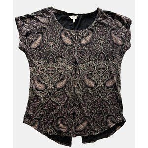 Black and Brown Paisley Lucky Brand Shirt with Split Hem Size Small